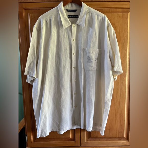 Nautica Men’s Linen Rayon Short Sleeve Collared Button Up Shirt. LIKE NEW XL/TG - Picture 1 of 8